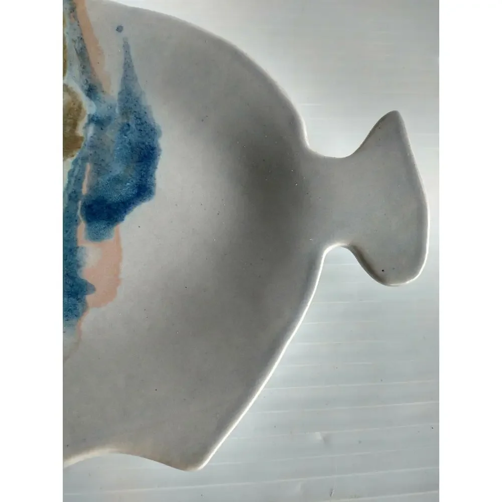 Studio Art Pottery Fish Shape Serving Platter Tray Artist Mike Wilder 18